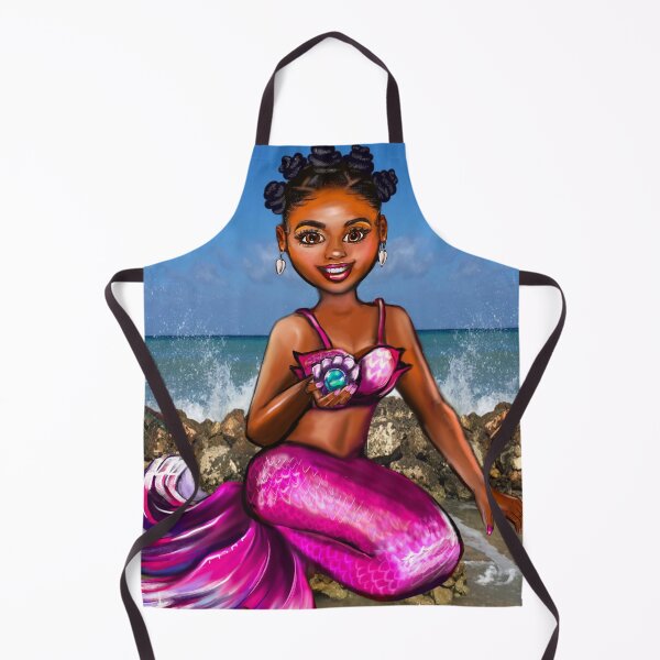 Item preview, Mermaid Anime mermaid holding a rare black pearl #2 Afro hair in Bantu knots and caramel brown skin - light background designed and sold by Artonmytee.