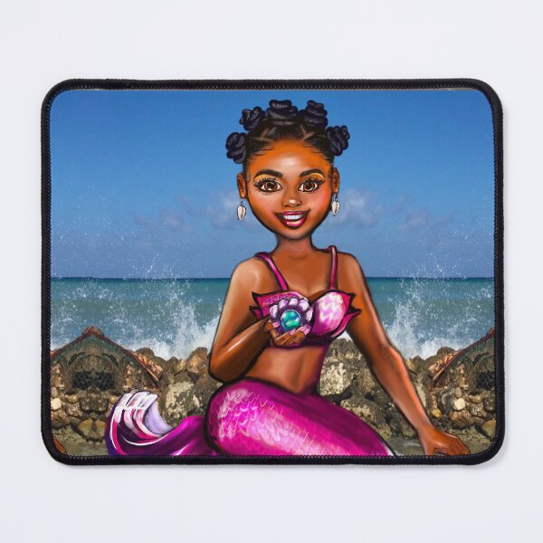 Item preview, Mermaid Anime mermaid holding a rare black pearl #2 Afro hair in Bantu knots  and caramel brown skin - light background designed and sold by Artonmytee.