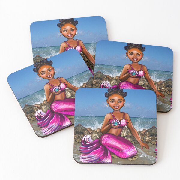 Item preview, Mermaid Anime mermaid holding a rare black pearl #2 Afro hair in Bantu knots  and caramel brown skin - light background designed and sold by Artonmytee.