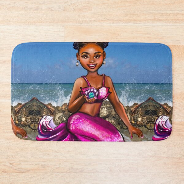 Item preview, Mermaid Anime mermaid holding a rare black pearl #2 Afro hair in Bantu knots  and caramel brown skin - light background designed and sold by Artonmytee.