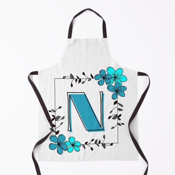 Aperçu de l'œuvre Monogramme bleu N avec cadre floral bleu créée et vendue par Coffee Lifestyle.