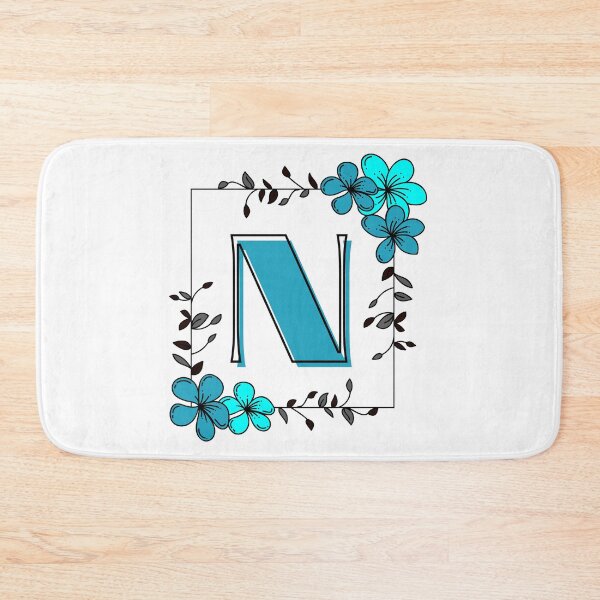 Aperçu de l'œuvre Monogramme bleu N avec cadre floral bleu créée et vendue par Coffee Lifestyle.