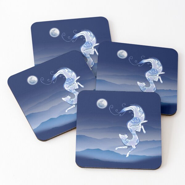 Item preview, Rosy blue fox over blue mountains under a full moon  designed and sold by Corinne Alexa Jackson.