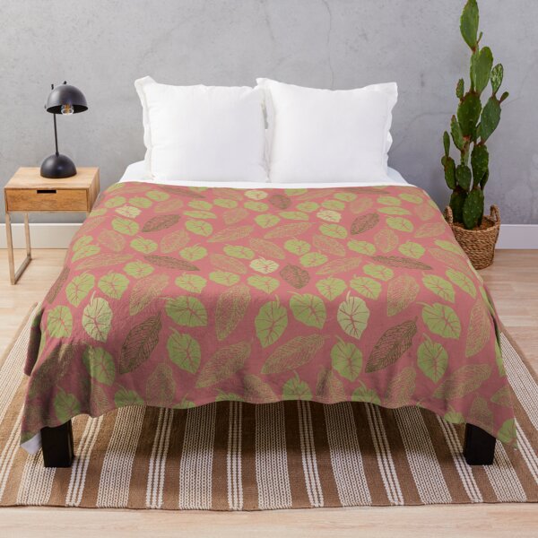 Exotic Tropical Leaves in a contemporary color mix in Pink and shades of Green Throw Blanket