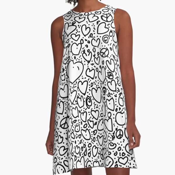 doodle heart mish-mash… colour in the hearts! A-Line Dress