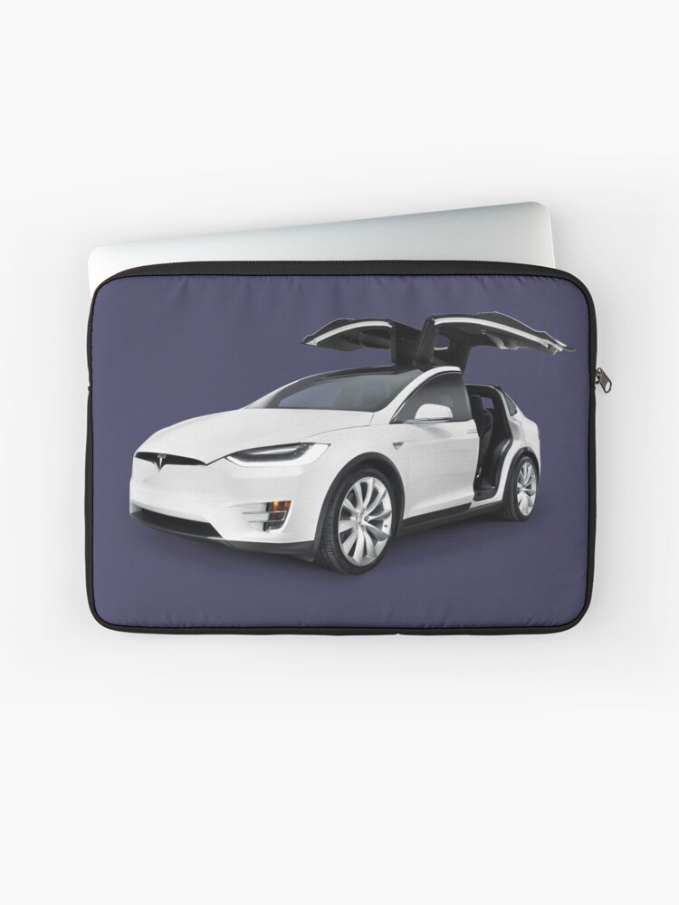 White 2017 Tesla Model X Luxury Suv Electric Car With Open Falcon Wing Doors Art Photo Print Laptop Sleeve