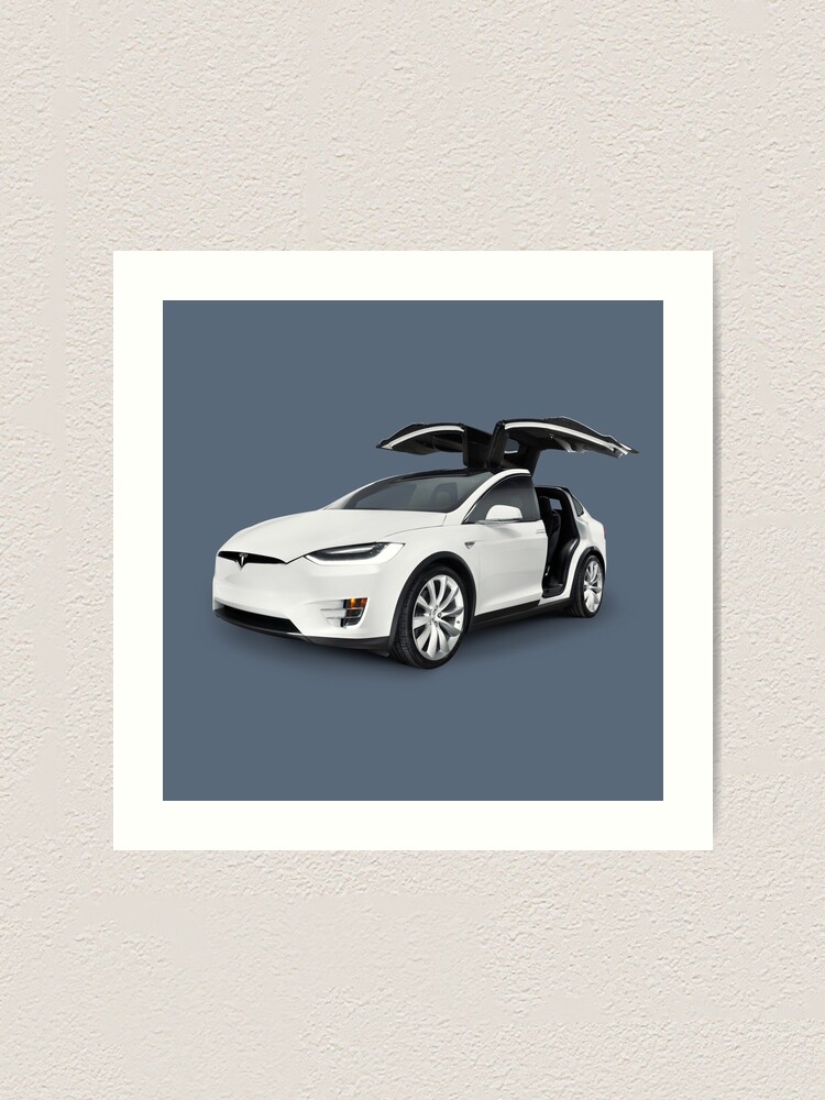 White 2017 Tesla Model X Luxury Suv Electric Car With Open Falcon Wing Doors Art Photo Print Art Print