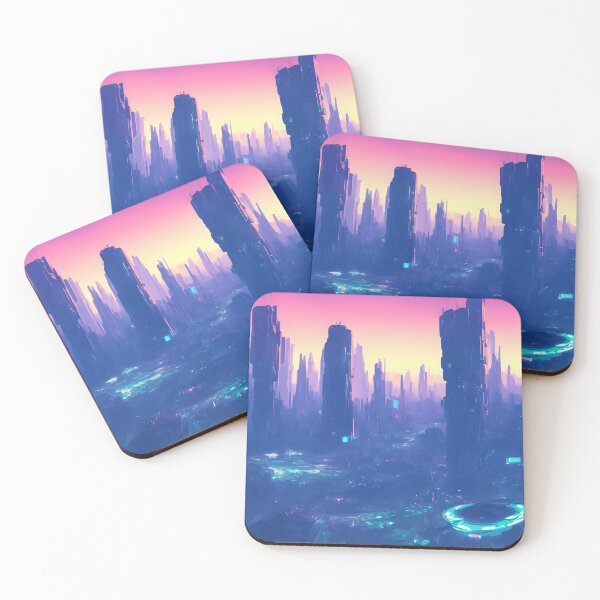 Item preview, Futuristic city landscape at sunset designed and sold by Binary-Ko.