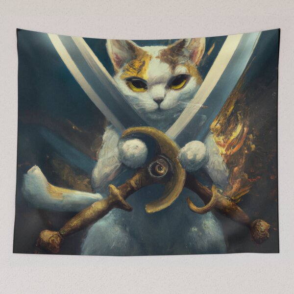 Item preview, Peter the Cat, with duel swords (Fantasy) designed and sold by thecatandkettle.