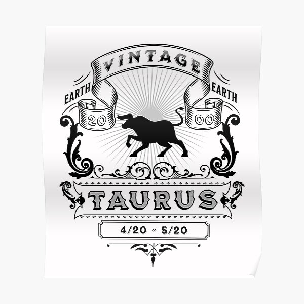 "The Zodiac Sign of Taurus Black and White 2000" Poster for Sale by