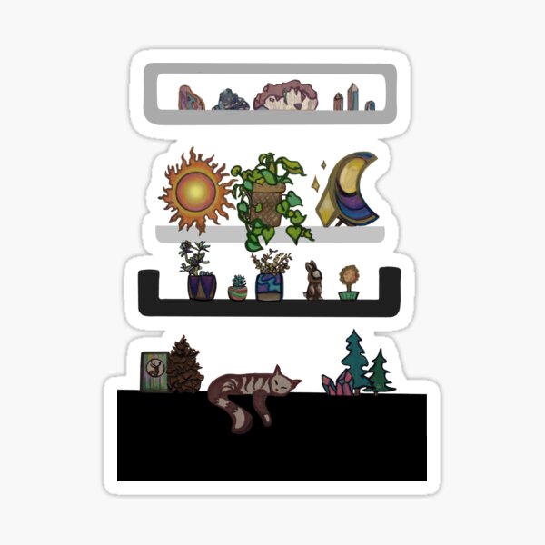 Dark Crystal Plant Collection, Shelves with a Cat, Transparent Sticker Sticker