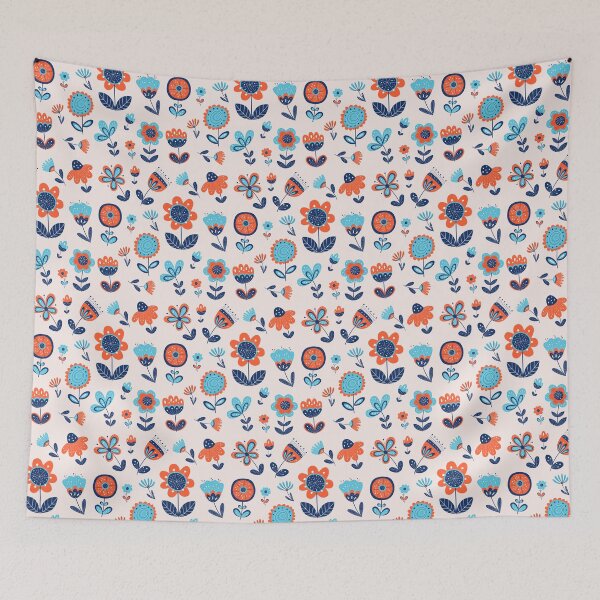 Item preview, Nordic style flowers - blue and orange pattern designed and sold by LaBelleMaison.