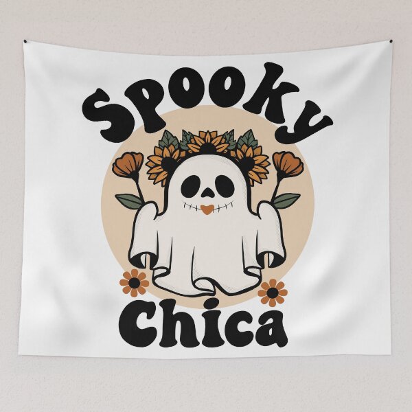 Item preview, Spooky Chica Cute and Funny Retro Ghost with Sunflowers Design designed and sold by PearlMoonGrapes.