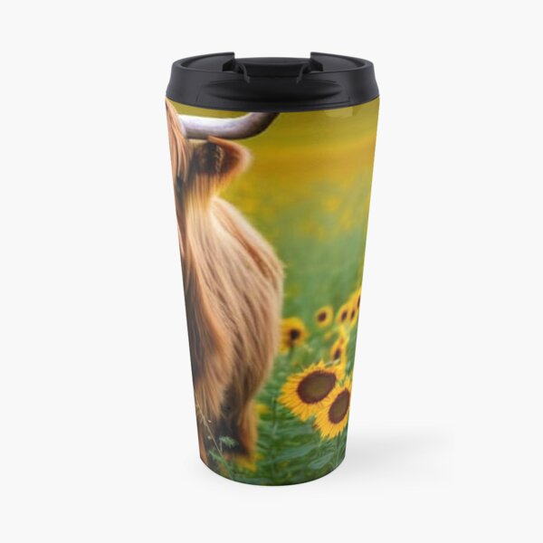 Highland Cow in the Sunflowers Travel Coffee Mug