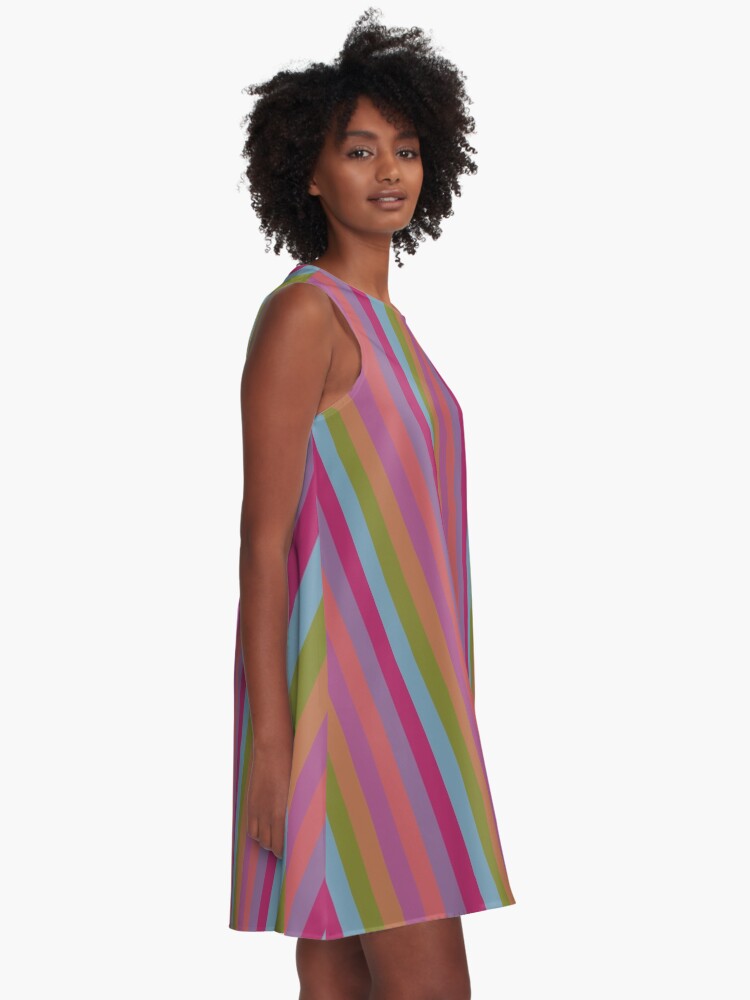 Thumbnail 2 of 4, A-Line Dress, Springing Stripes designed and sold by kinkatstyle.