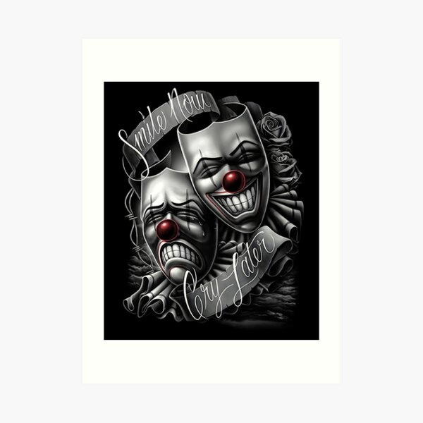 "Smile Now Cry Later Drama Mask Lowrider Chicano Art" Art Print For ...