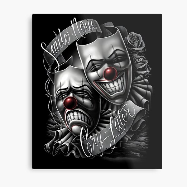 "Smile Now Cry Later Drama Mask Lowrider Chicano Art" Metal Print For ...