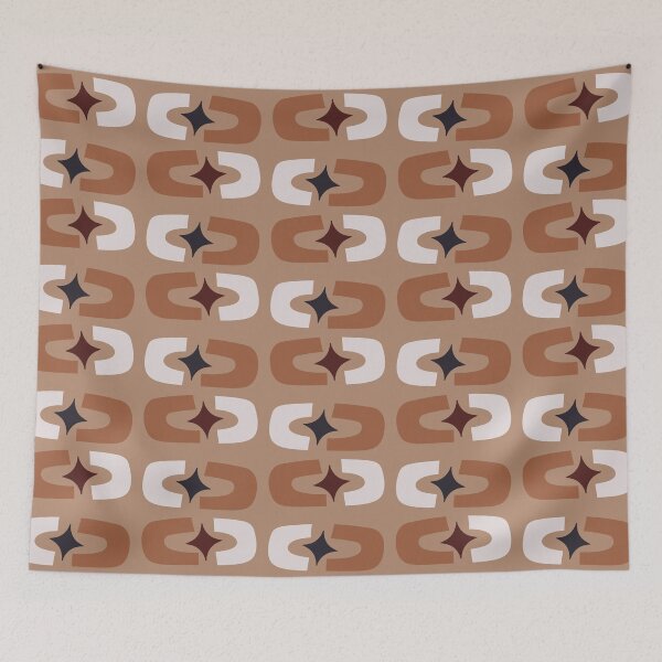 Item preview, Retro Core Geometric Rectangles And Cosmic Sparkle Stars Mod Pattern Brown designed and sold by scorpiolane.