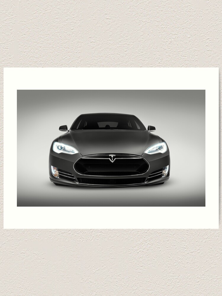 Graue Tesla Model S Luxus Elektroauto Vorderansicht Kunst Fotodruck Kunstdruck