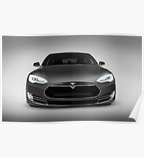 Gray Tesla Model S luxury electric car front view art photo print Poster
