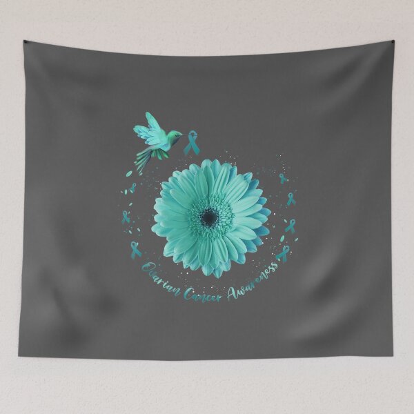 Item preview, Hummingbird Sunflower Teal Ribbon Ovarian Cancer Awareness designed and sold by niqaf.