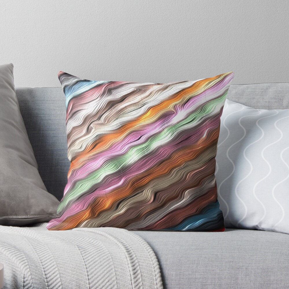ICE CRAM PATTERN STRIPES WITH TEXTURED WAVES OF COLOR Throw Pillow
