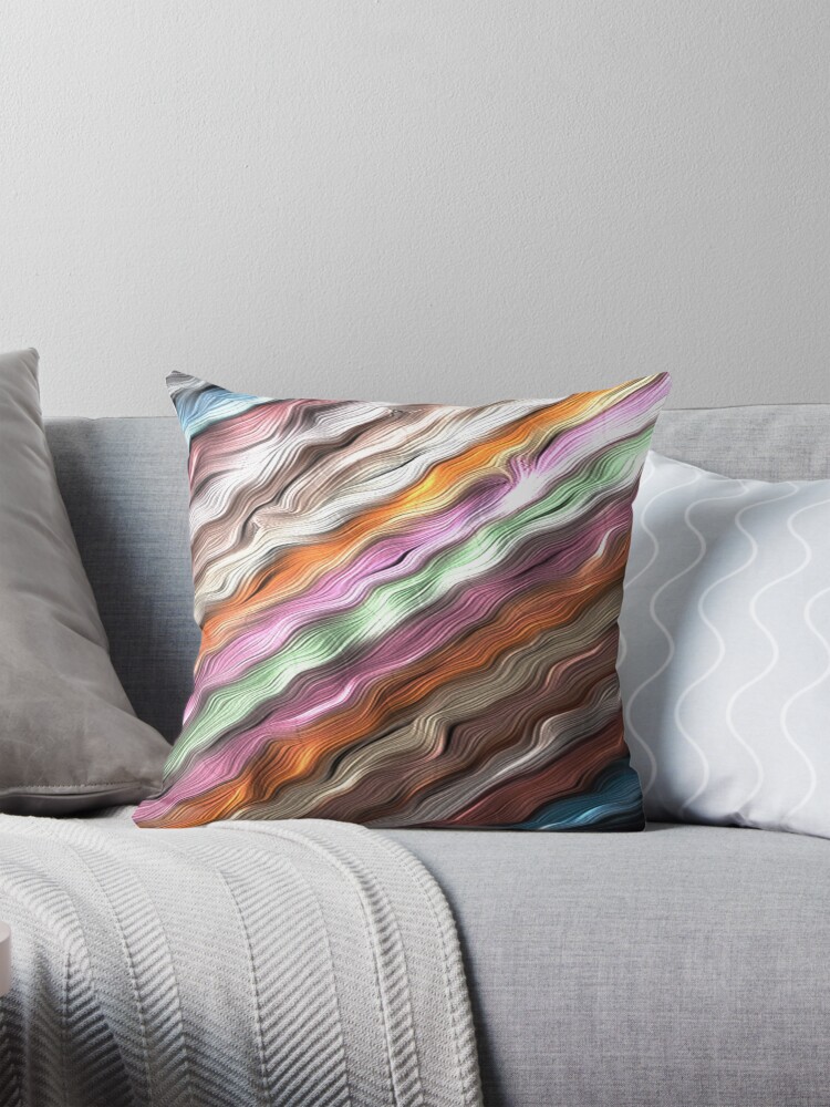 Thumbnail 1 of 4, Pillow, ICE CRAM PATTERN STRIPES WITH TEXTURED WAVES OF COLOR designed and sold by ozcushionstoo.