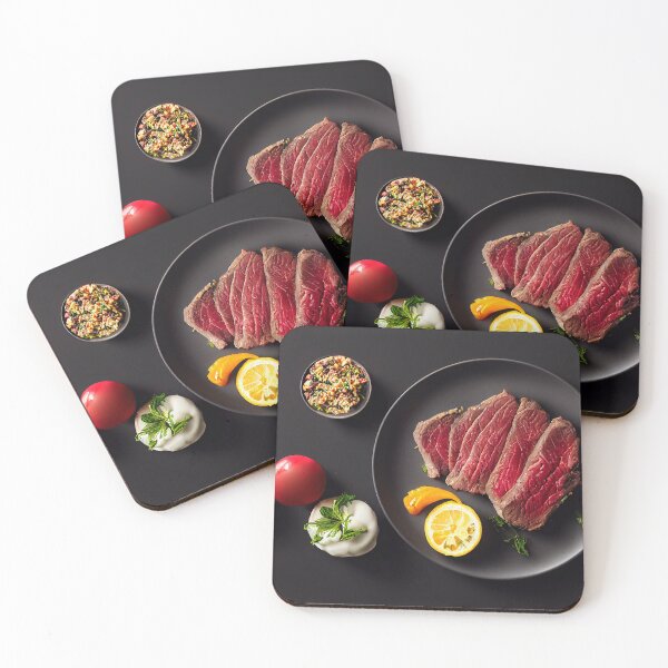 Item preview, Beautifully plated steak and, flat lay, food photography and illustration designed and sold by SvetlanaSF.
