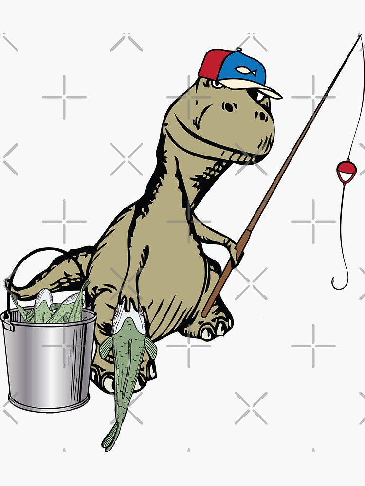 T-Rex Dinosaur With Fishing Rod - Fishing Dinosaur | Sticker