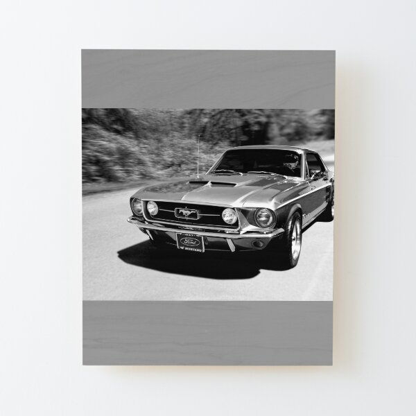 1967 Ford Mustang B/W Wood Mounted Print