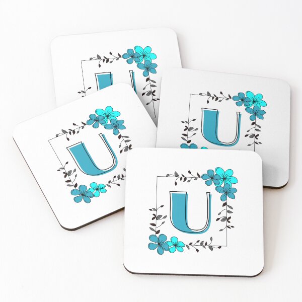Item preview, Monograma U azul con marco floral azul designed and sold by Lyssarien.
