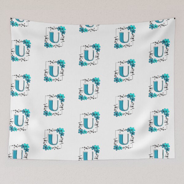 Artikelvorschau, Blaues Monogramm U mit blauem Blumenrahmen entworfen und verkauft von Coffee Lifestyle.