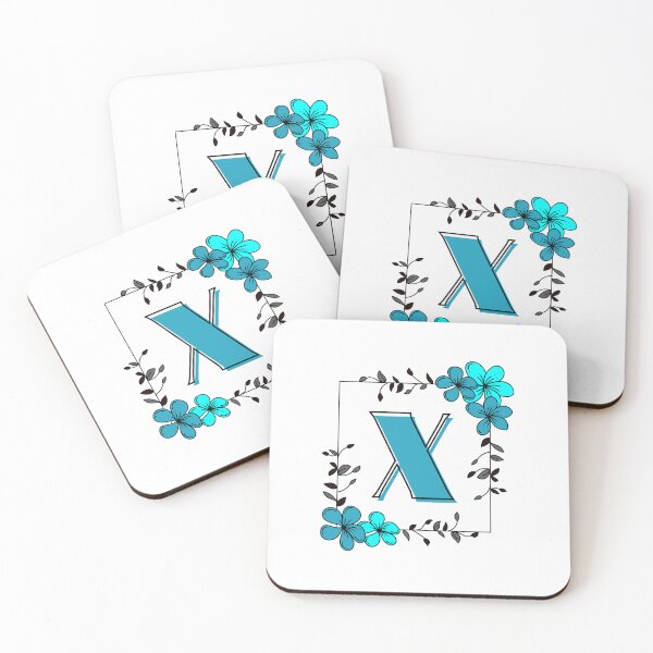 Aperçu de l'œuvre Monogramme X bleu avec cadre floral bleu créée et vendue par Coffee Lifestyle.