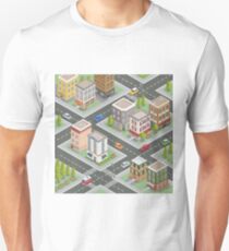 Isometric Cityscape. Isometric Buildings. Isometric Houses. Isometric City. Modern Houses. Isometric Cars. Unisex T-Shirt