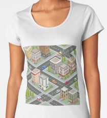 Isometric Cityscape. Isometric Buildings. Isometric Houses. Isometric City. Modern Houses. Isometric Cars. Women's Premium T-Shirt