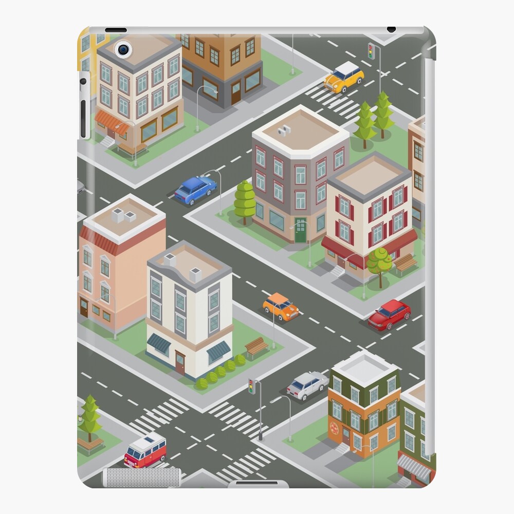 Isometric Cityscape. Isometric Buildings. Isometric Houses. Isometric City. Modern Houses. Isometric Cars. iPad Case & Skin