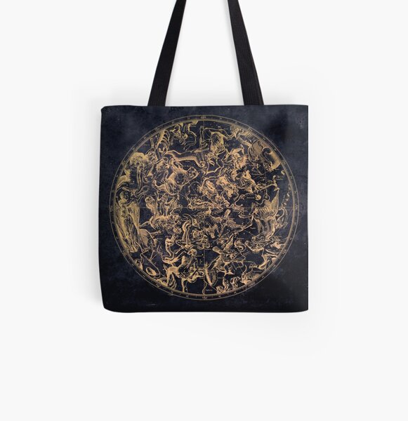 Vintage Constellations and Astrological Signs | Yellowed Ink and Cosmic Colour All Over Print Tote Bag