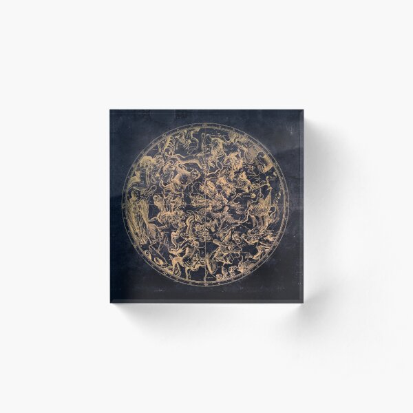 Vintage Constellations and Astrological Signs | Yellowed Ink and Cosmic Colour Acrylic Block