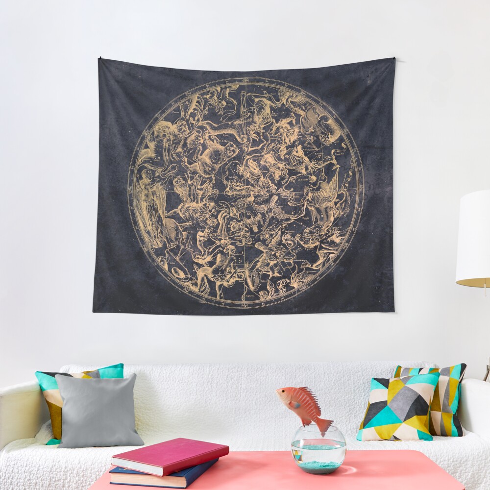 Vintage Constellations and Astrological Signs | Yellowed Ink and Cosmic Colour Tapestry