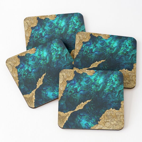 Item preview, Abalone Blue and Gold Cement Mixed media abstract designed and sold by k9printart.