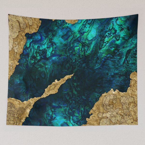 Item preview, Abalone Blue and Gold Cement Mixed media abstract designed and sold by k9printart.
