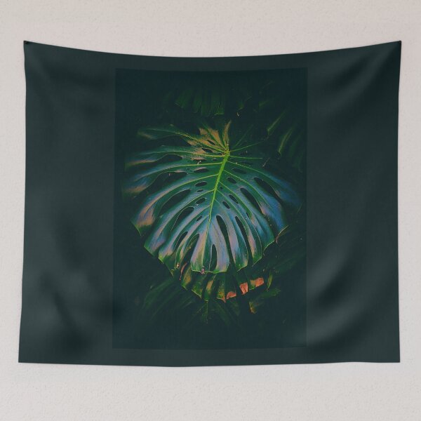 Item preview, Green Monstera leaves from above with a small burn patch designed and sold by ea-photos.