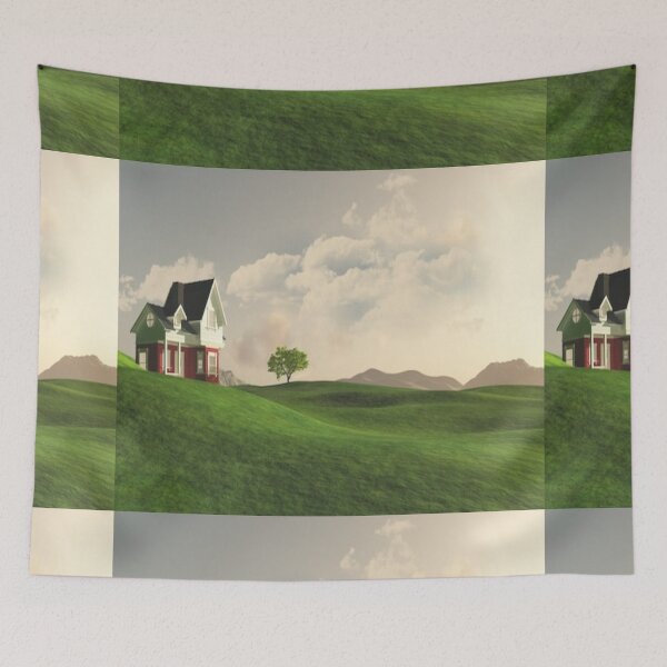 Item preview, Beautiful green landscape with a house and mountain art designed and sold by BEAUTY ⭐⭐⭐⭐⭐.