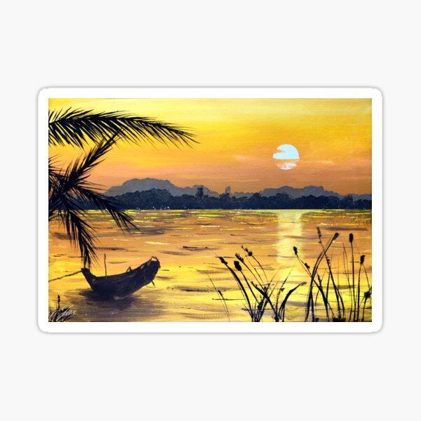 Sunset above the River - Acrylic Painting Sticker