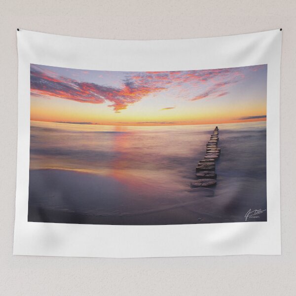 Item preview, breathtaking sunset at the Baltic Sea with a row of groynes as a long exposure designed and sold by JB-photo.