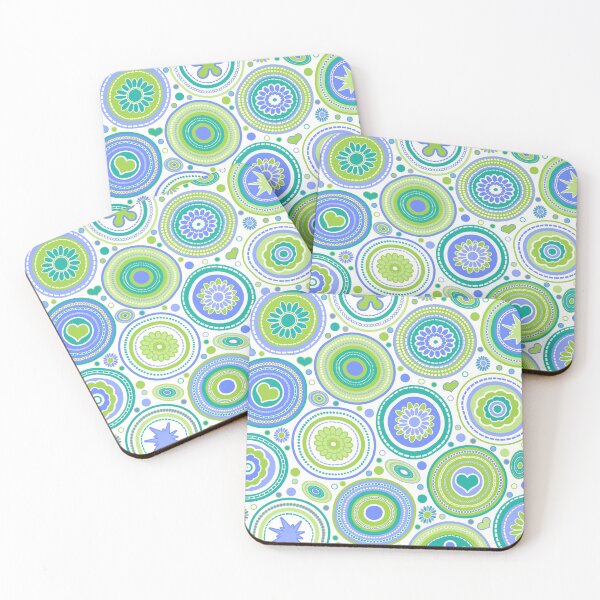 Item preview, Mid Century Modern Geometric Funky Denim Blue Green Circle Print designed and sold by Elsy's Art.