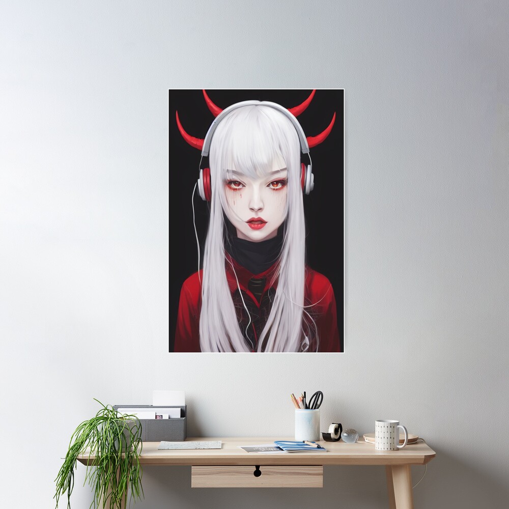 Vector pixel art anime girl canvas prints for the wall • canvas prints red,  monster, horn