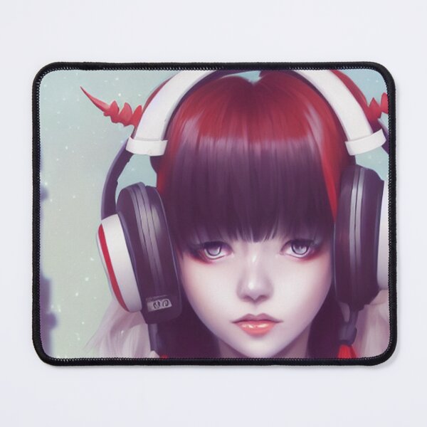 Item preview, demon girl with red hair & devil horns realistic art designed and sold by ANIME Lover center.