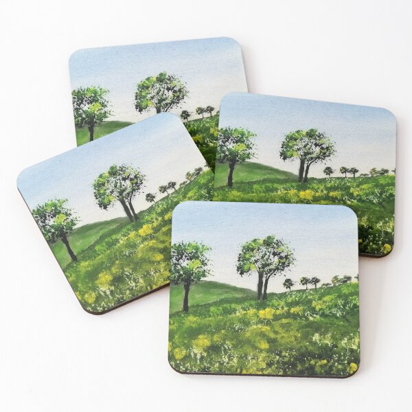 Item preview, Landscape painting on wood, meadows and trees designed and sold by Anke Franikowski.