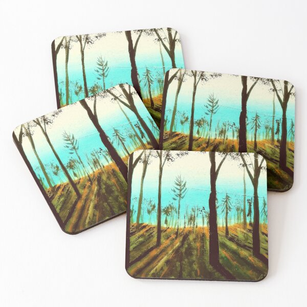 Item preview, Barren forest and yet so bright, forest painted on wood - landscape painting designed and sold by Anke Franikowski.